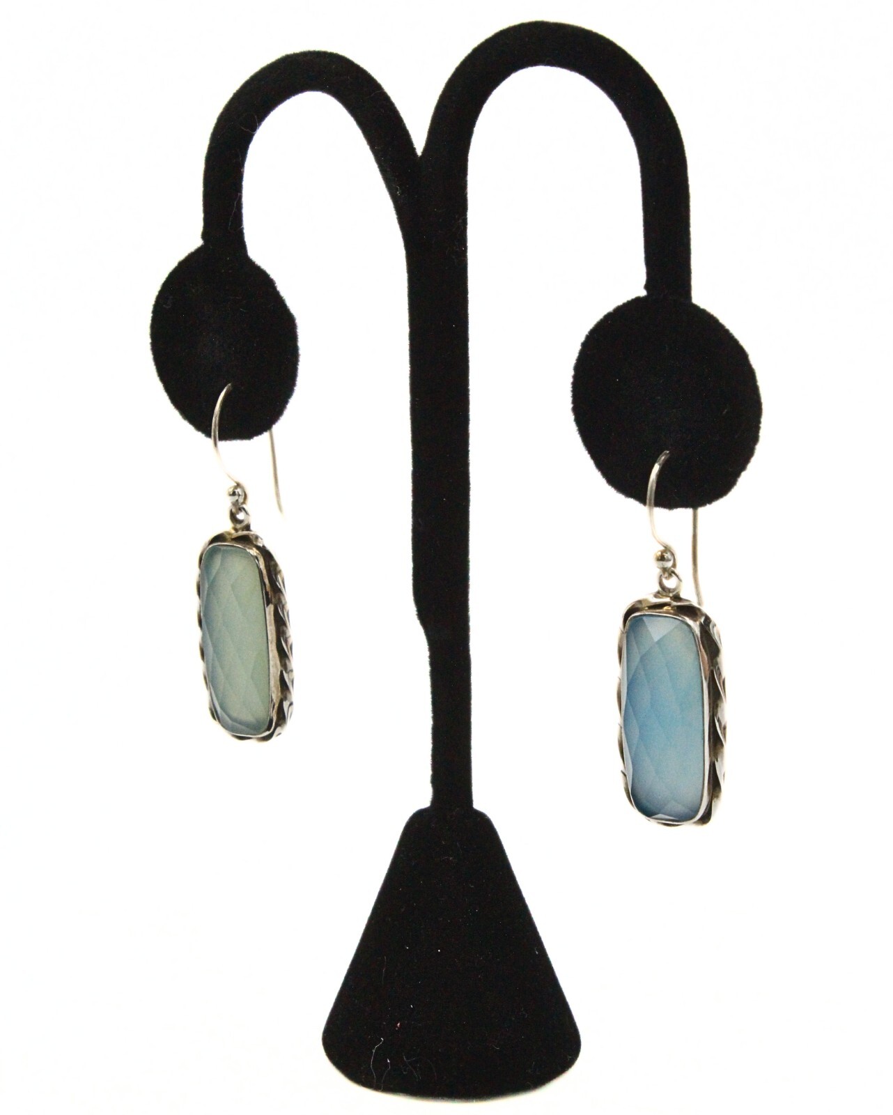 Sterling Silver Rectangular Green Sea Foam Glass … - image 3