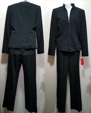 🛍👖 Jones NY A Line Black Zipper Front 2 Pc Pants Suit NWT~ 4 M3020