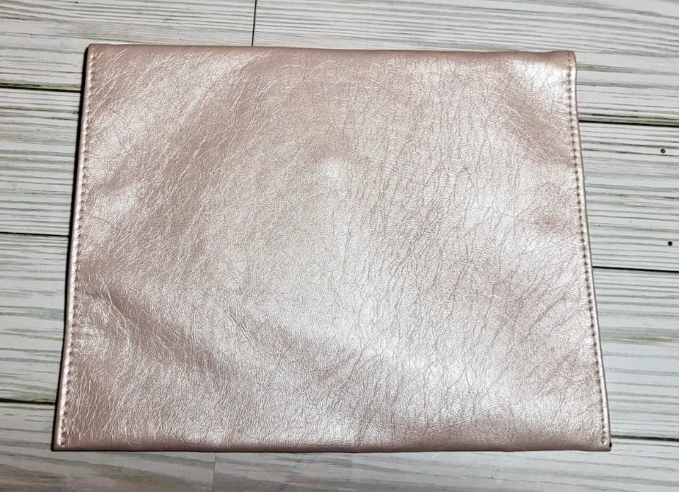 Bolso sin asas Bobbi marrón rosa brillante NUEVO bolso de cosméticos de maquillaje cierre a presión 9 x 7 Foto 3 de 4
