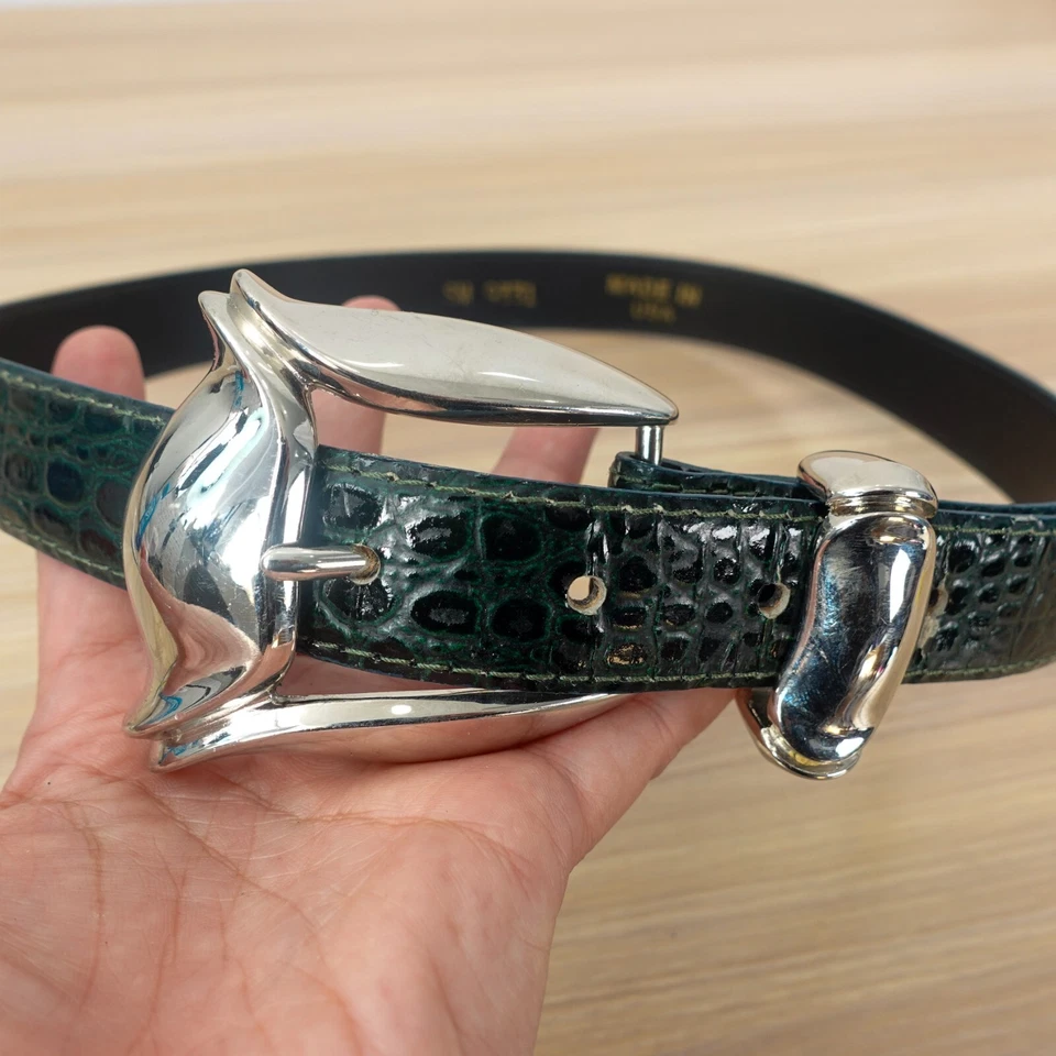 Cinturón Croco Vintage Mujer XS Verde Tortuga Cocodrilo Grano Cuero Santa Fe EE. UU. Foto 2 de 4