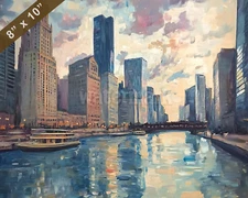 Chicago with skyscrapers oil painting 8x10 Print