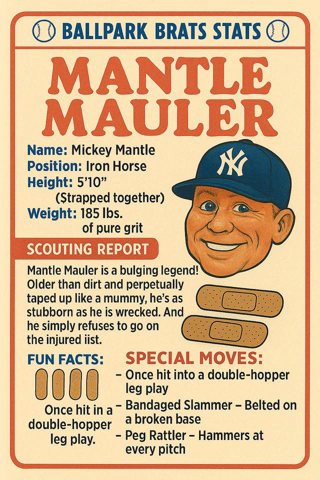 Tarjeta de arte parodia Mickey Mantle como "Mantle Mauler" - BALLPARK BRATS Foto 2 de 2