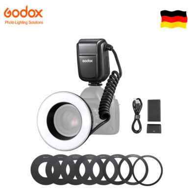 Godox MF-R76 Macro Ring Blitzlicht ausgestattet mit 8 Adapterringen für Kameras