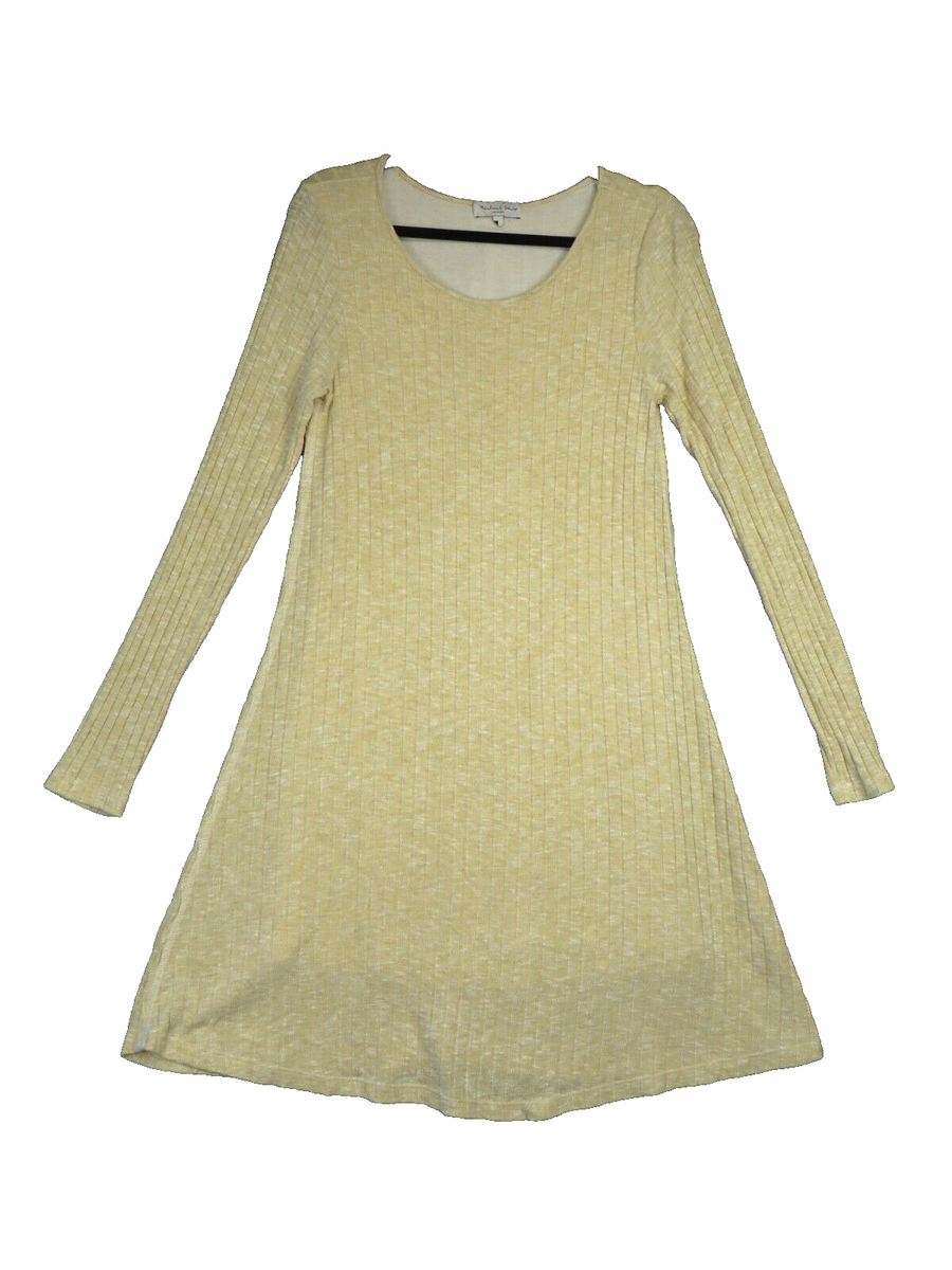 Michael Stars Women's Yellow Ribbed Knit Midi Dress Long Sleeve Size Large  L | eBay