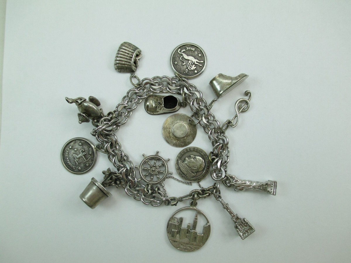 Vintage Sterling Silver Charm Bracelet 7.25