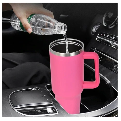 40oz Rose Stainless Steel Vacuum Insulated Tumbler Travel Mug with Straw Handle - Picture 6 of 9