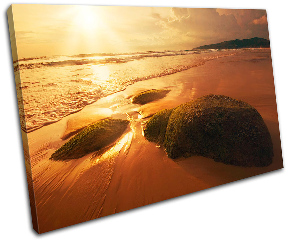 Beach Sunset Seascape SINGLE CANVAS WALL ART Picture Print VA