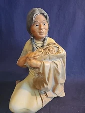 Vtg Byron Molds  Chalkware 1980 Native American Woman & Infant Baby  Figurine