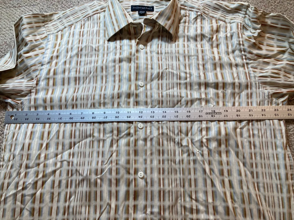 Camisa Jhane Barnes Para Hombres Talla L Grande Abotonada Marfil Rayas Manga Larga De Colección Foto 2 de 4