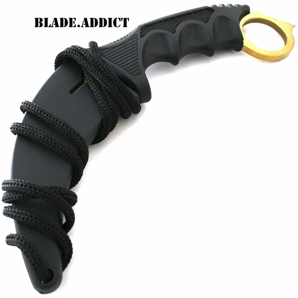 TACTICAL COMBAT KARAMBIT NECK KNIFE Survival Hunting BOWIE Fixed Blade GOLD NEW - Image 4 of 4