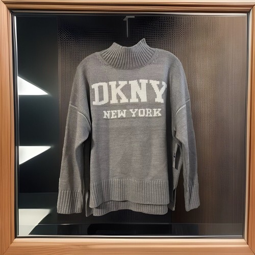 Maglione DKNY donna XL grigio manica lunga orlo spacco logo grafica girocollo caldo nuovo con etichette - Foto 3 di 16