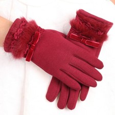 Lady Thermal Gloves Faux Fur Trim Fleece Lined Gloves Driving Gloves Warm Winter
