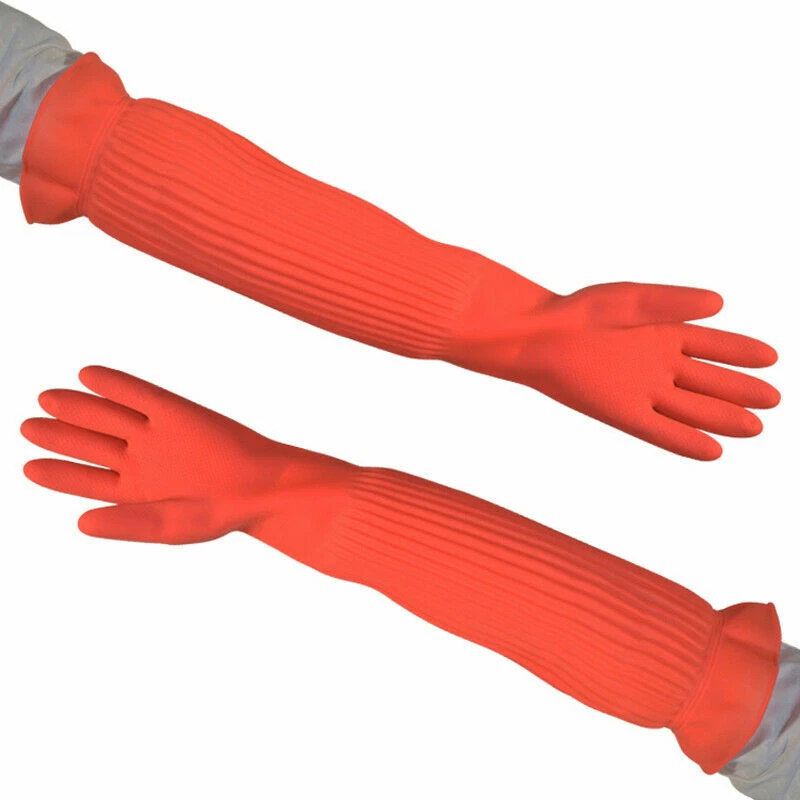 Latex Langarm Wasserfest Haushalt Küche Reinigung Arbeitshandschuhe Unisex 56cm - Bild 2 von 4