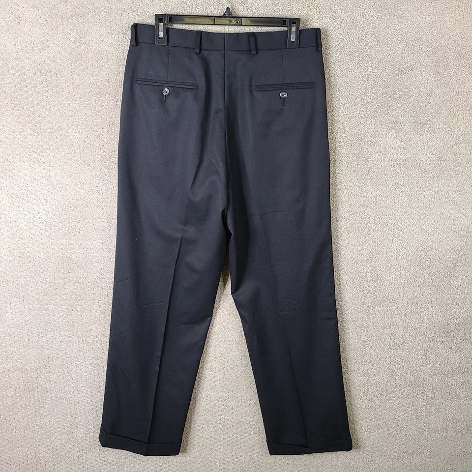Chaps Pantalones Para Hombre 32x30 Negro Plisado Lana Vestido Traje Pantalones Puños Oficina Foto 3 de 4