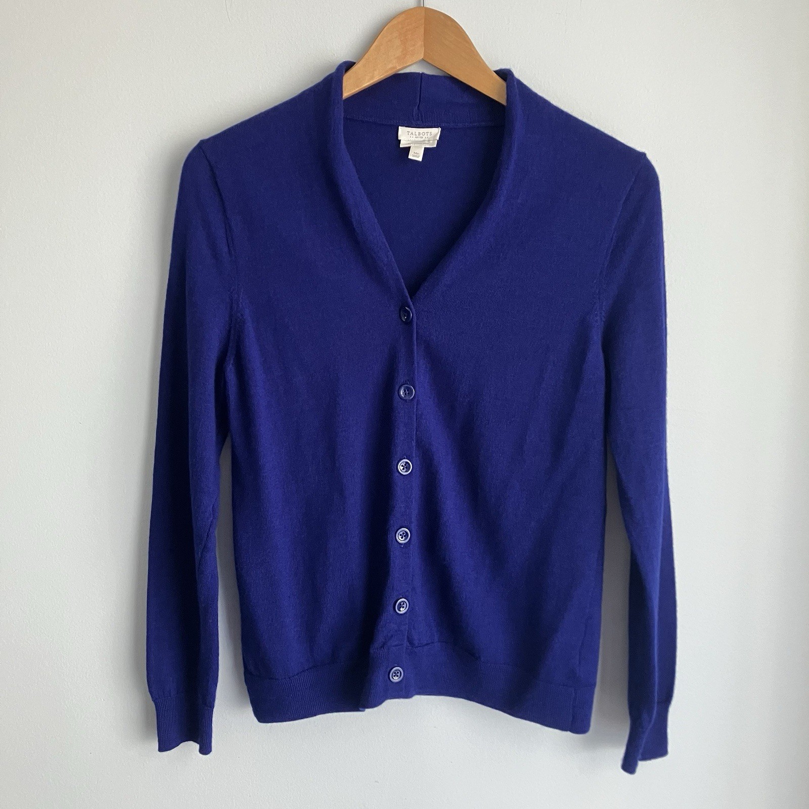 Talbots Petites MP 100% Merino Wool Cobalt Blue Button Cardigan Sweater Classic