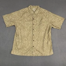 LL Bean Button Up Shirt Mens Large Tan Aztec Patterned AOP Tile Hawaiian Tribal