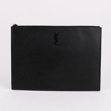 Saint Laurent Pochette large en cuir noir avec logo YSL 534680 154054608