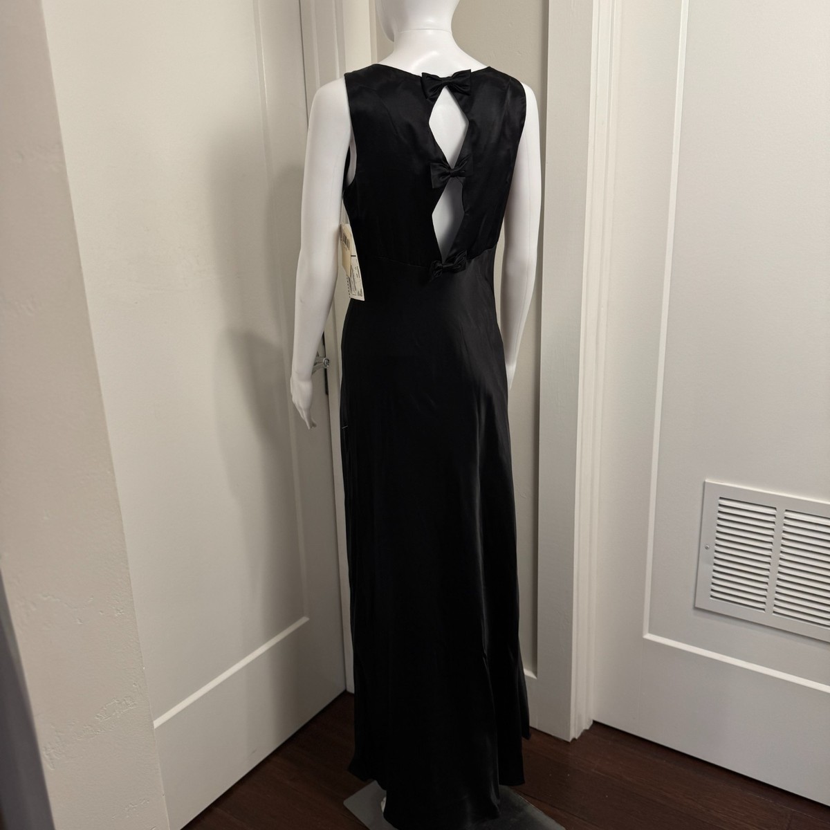 R-wear by Rampage Vintage Black Satin Dress With Back Bow Tie