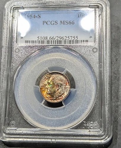 1954-S Roosevelt Dime Pcgs MS/66 Awesome Toned Gem