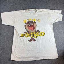VTG 90s Warner Bros Looney Tunes Taz Tasmanian Devil Shirt Men White Cartoon XL