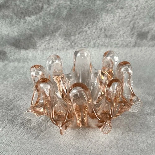 Vintage Studio Art Glass Pink Ashtray Trinket Dish Murano Style Rolled Edges