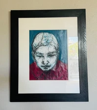 Painting  blue black, thinking head, Berling artist, perfect condition 