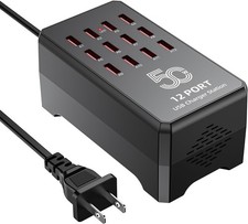 USB Charging Station for Multiple Devices,12-Port Charger Block Black