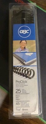 GBC ProClick Easy Edit Spines, 5/16'' Diameter, 45 Sheet Capacity, Black, 25/Pack