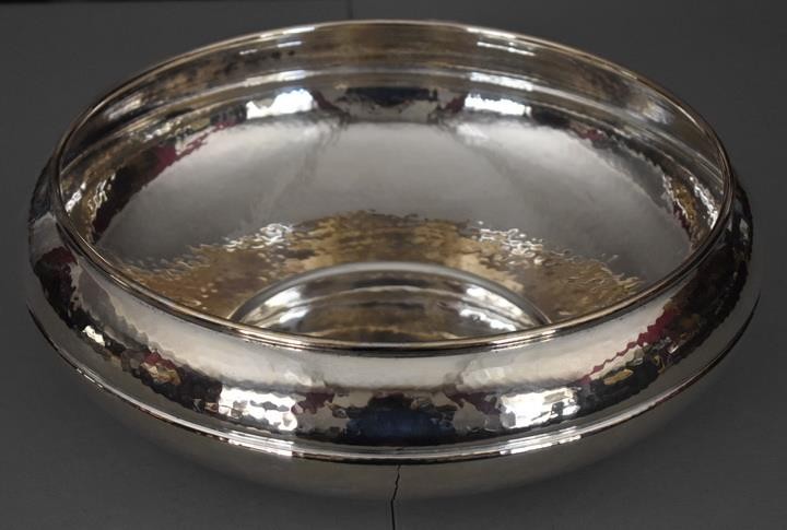 BREATHTAKING SIGNED CHRISTIAN DIOR HAMMERED SILVERPLATE CENTERPIECE BOWL