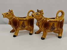 Pair Vintage Guernsey Cow Creamer Jugs Brown Ceramic Milk Jug Set