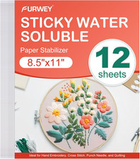 FURWEY 12PCS 8.5"X11" Sticky Water Soluble Embroidery Stabilizer Printable Paper