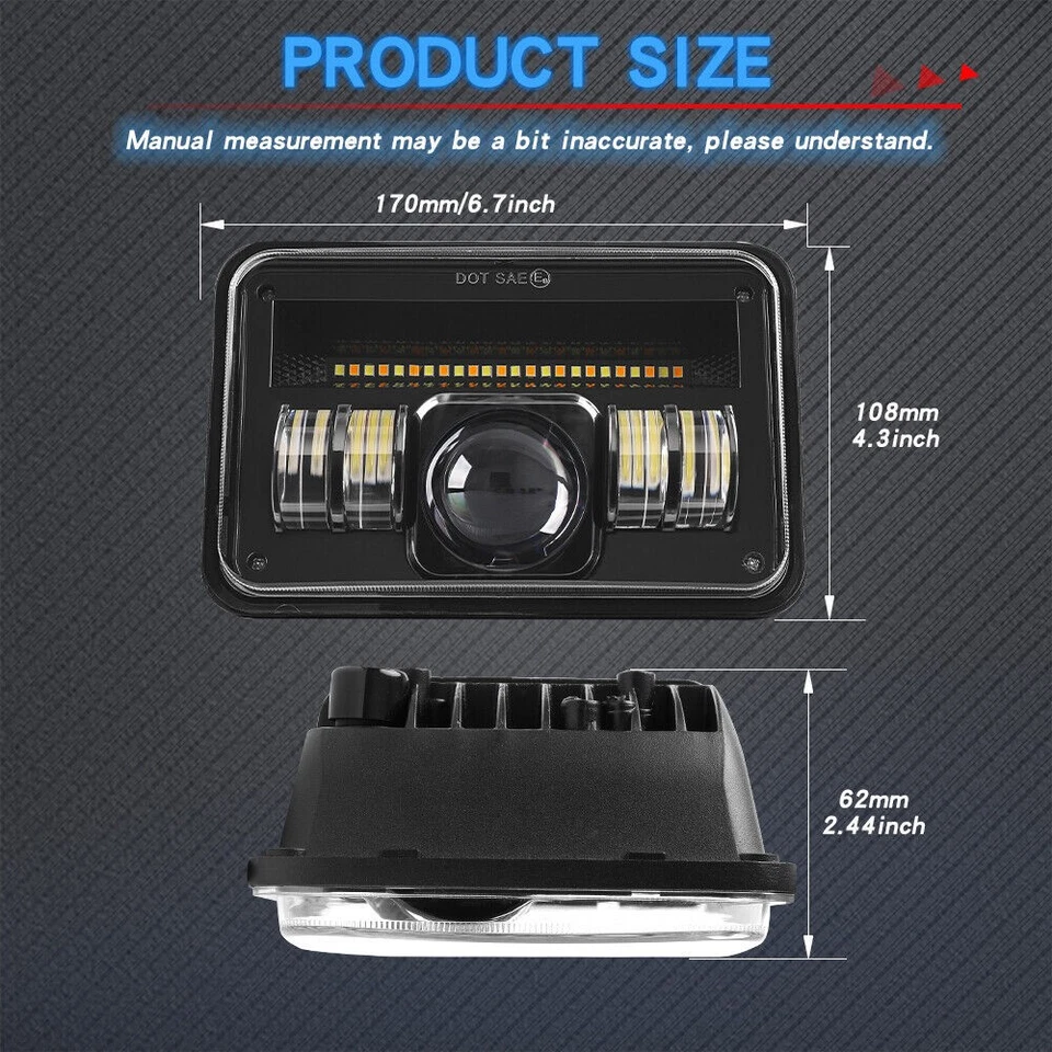 Fit 1981 - 1988 适用于吉姆西 Jimmy Sierra Classic 4x4 4PC 130W 4x6" LED 车头灯 HI-LO — 第 4/4 张图片