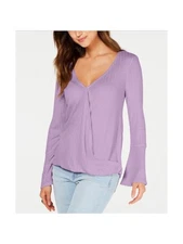 STYLE & COMPANY Womens Purple Bell Sleeve V Neck Faux Wrap Top M
