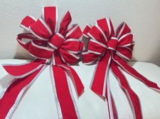 Set of 2 Red  White Fabric Gift Wrapping Bows, Solid, All Occasions