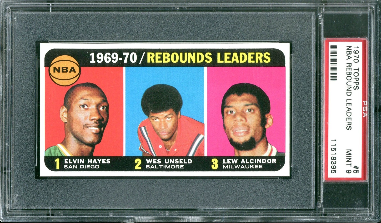 1970 TOPPS #5 ELVIN HAYES-WES UNSELD-KAREEM ABDUL-JABBAR PSA 9 SET BREAK view 3