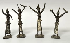 Antique african Bronze Statue, sculpture miniature figurine set Of 4