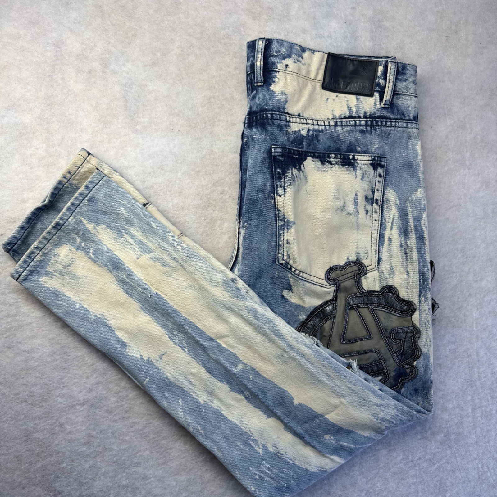 Imperious Distressed Patchwork Denim Embroidered … - image 1