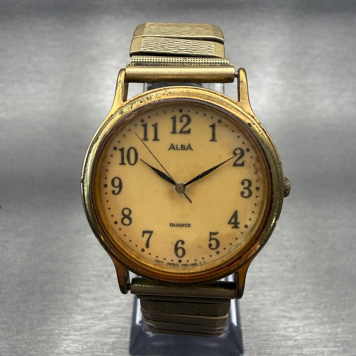 Seiko Alba Watch Men 33mm Gold Dial Gold Tone Round V501-6K80 VTG 