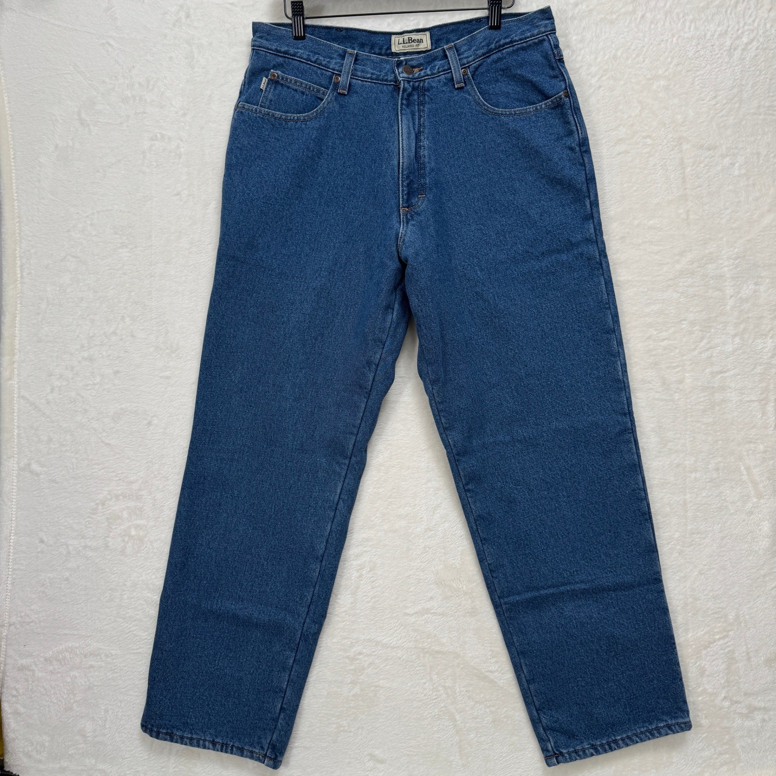 LL Bean Jeans Mens 34x30 Blue Relaxed Fit Fleece Lined Straight Leg Denim
