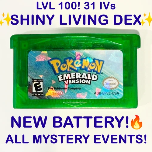 Pokemon Emerald Shiny Dex New Battery + All Mystery Events Gameboy GBA Authentic