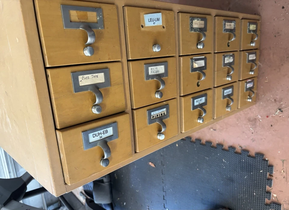 Vintage 15 Drawer Library Card Catalog Index File Cabinet Wooden Antique Filing - Image 3 of 4