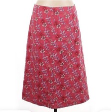 JOHNNY WAS Dark Pink Floral Embroidered Skirt, Below Knee Length, Side Zip, L