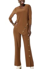 Antthony Women's 2-piece Asymmetrical Top and Pant Set Mocha