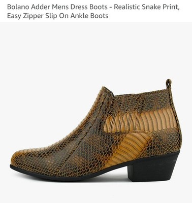 Bolano Men's Adder Zip Up Dress Boots-Snakeskin Design-Size 15-NEW OUT OF BOX
