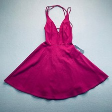 Lulus Raspberry Pink V Neck Criss Cross Strap Skater Dress XS
