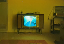News Broadcast on Console TV Screen Shot, Walter Cronkite?: 1960's 35mm Slide