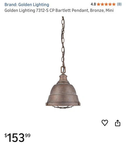 Golden Lighting Bartlett Mini Pendant Copper Patina  7312-S CP 1 Piece (11c) - Picture 1 of 8