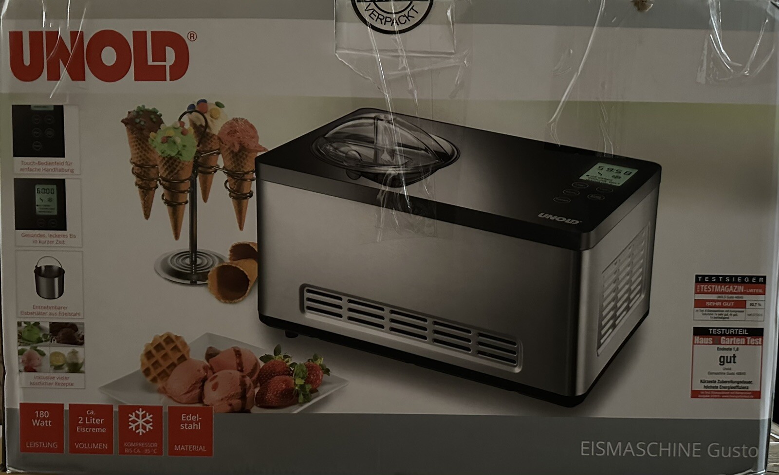 Unold Eismaschine Gusto 48845 mit Kompressor Eiscreme Edelstahl 2L B-Ware 