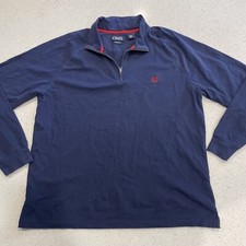 Chaps Men's XL Stretch Long Sleeve 1/4 Zip Pullover Shirt Blue Red Logo