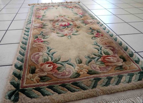 Alfombra anejo Chino Art Deco hecho a mano 63cm x 125cm 1960s - 1C931 - Picture 2 of 10